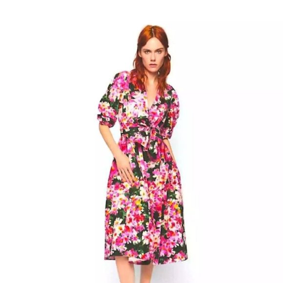 ZARA Pink Floral Print Midi Belted Dress - M - Picture 15 of 15